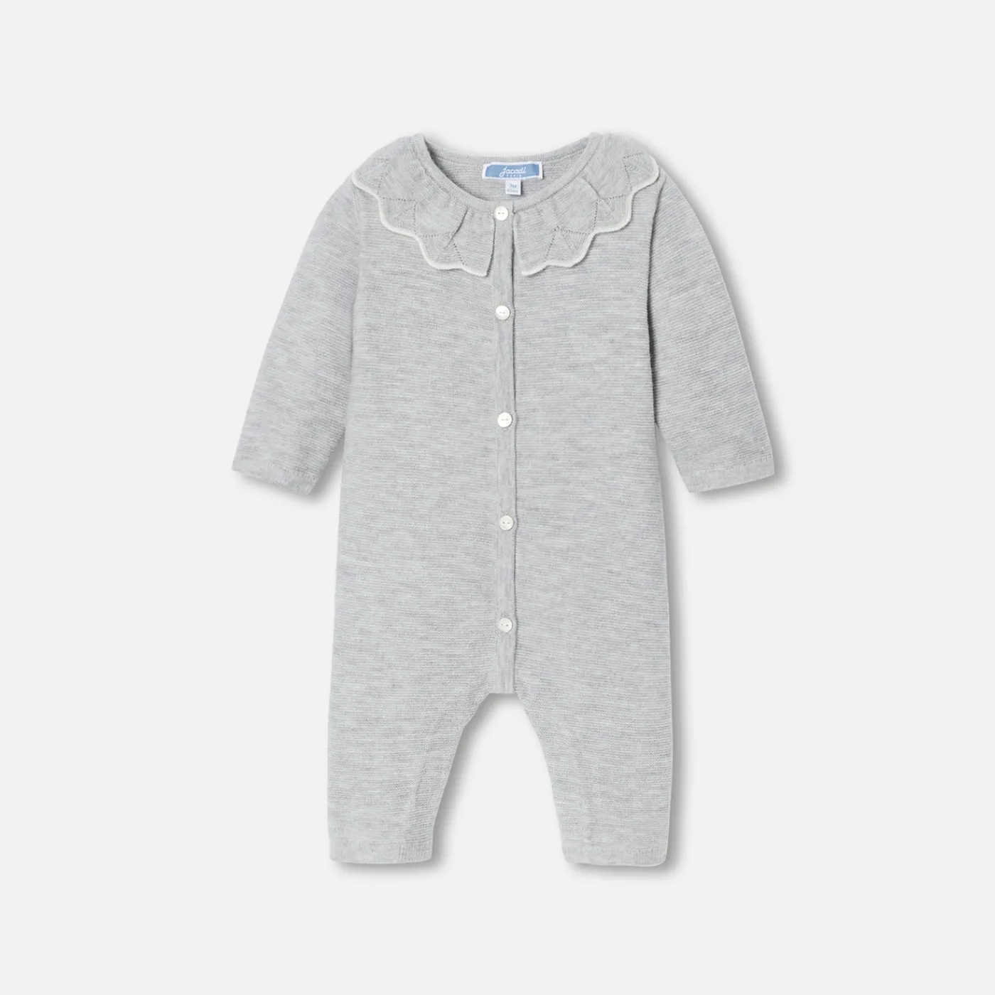 Bloomers, Overalls And Sets-Jacadi Baby girl jumpsuit in garter stitch Jacadi light Heather Grey