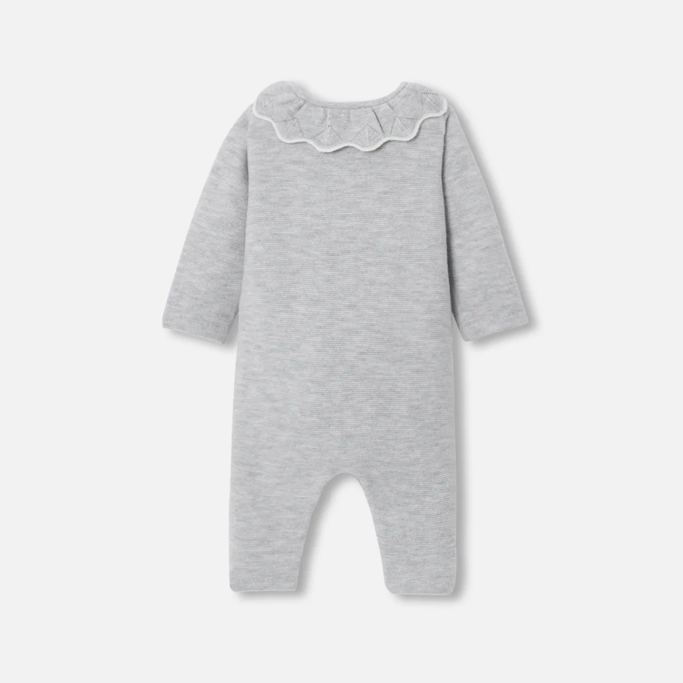 Bloomers, Overalls And Sets-Jacadi Baby girl jumpsuit in garter stitch Jacadi light Heather Grey