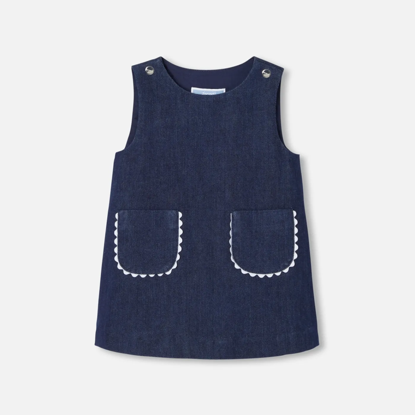 Dresses-Jacadi Baby girl denim pinafore dress Dark Denim