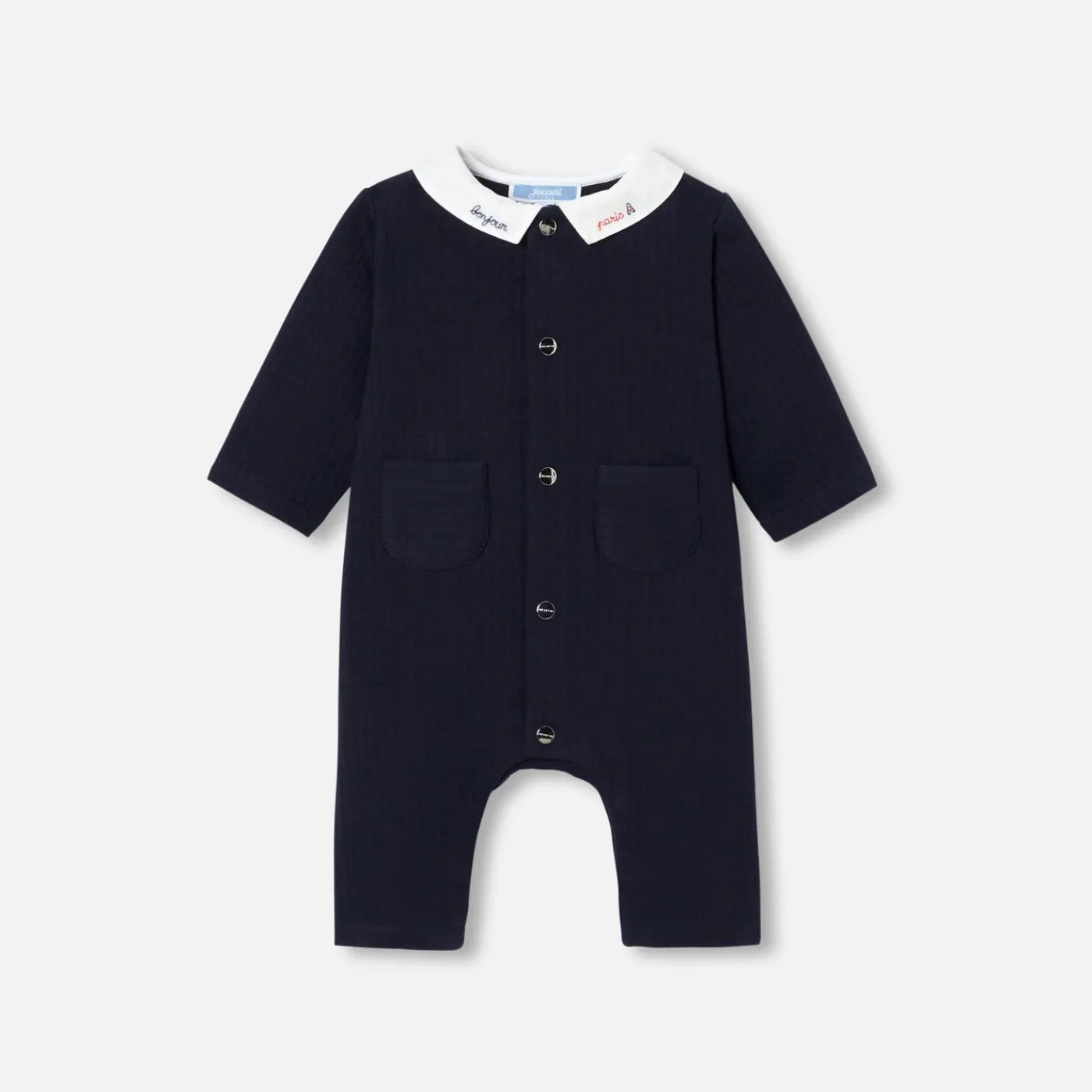Bloomers, Overalls And Sets-Jacadi Baby boy jumpsuit in quilted jersey Light navy