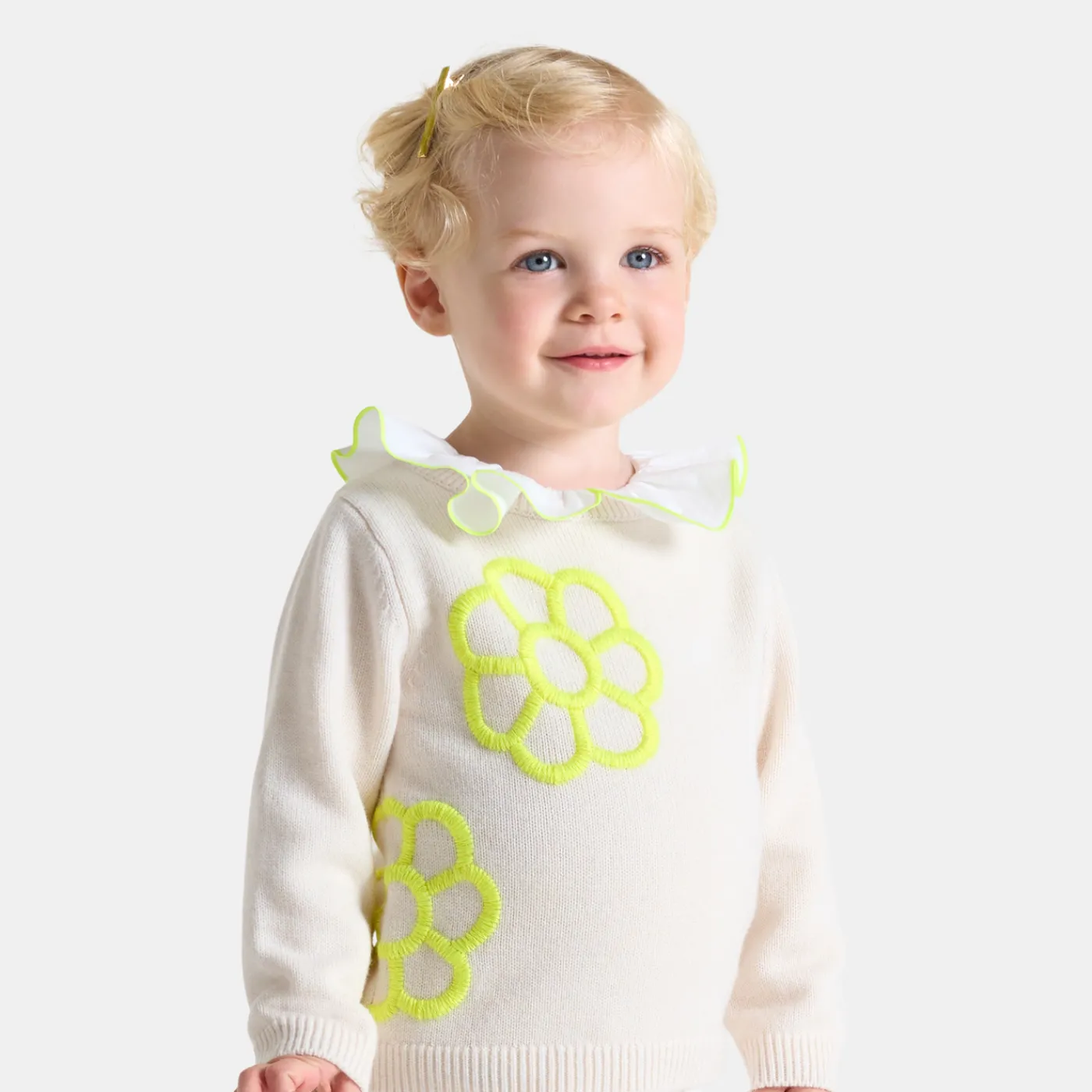 Cardigans, Sweaters And Sweatshirts-Jacadi Baby girl sweater with embroidered flowers Jacadi soft white