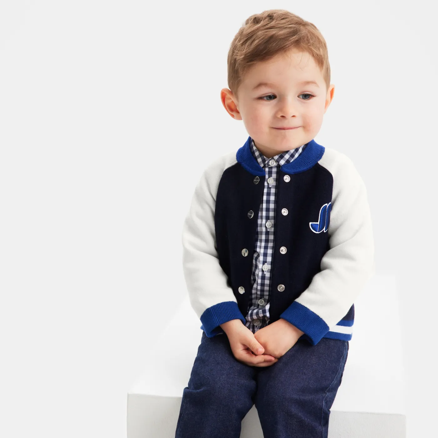 Sweaters, Sweatshirts And Cardigans-Jacadi Baby boy Teddy cardigan Navy/White