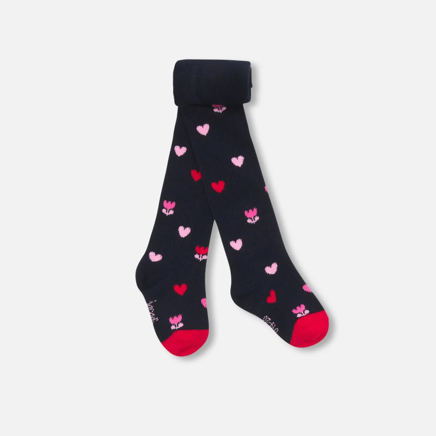 Tights, Socks And Booties|Accessories-Jacadi Baby girl tights with tulip heart design Navy/Multicolour