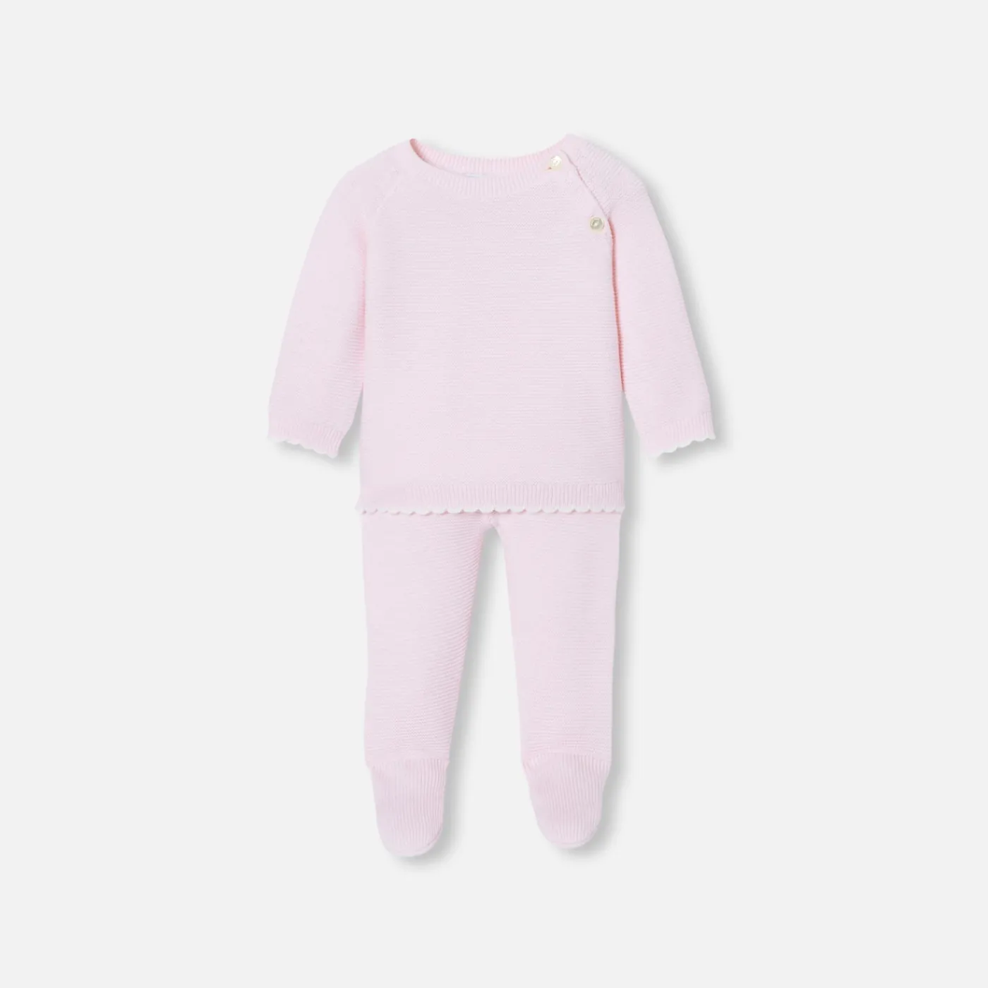 Bloomers, Overalls And Sets-Jacadi Baby girl set in garter stitch Jacadi pale Pink