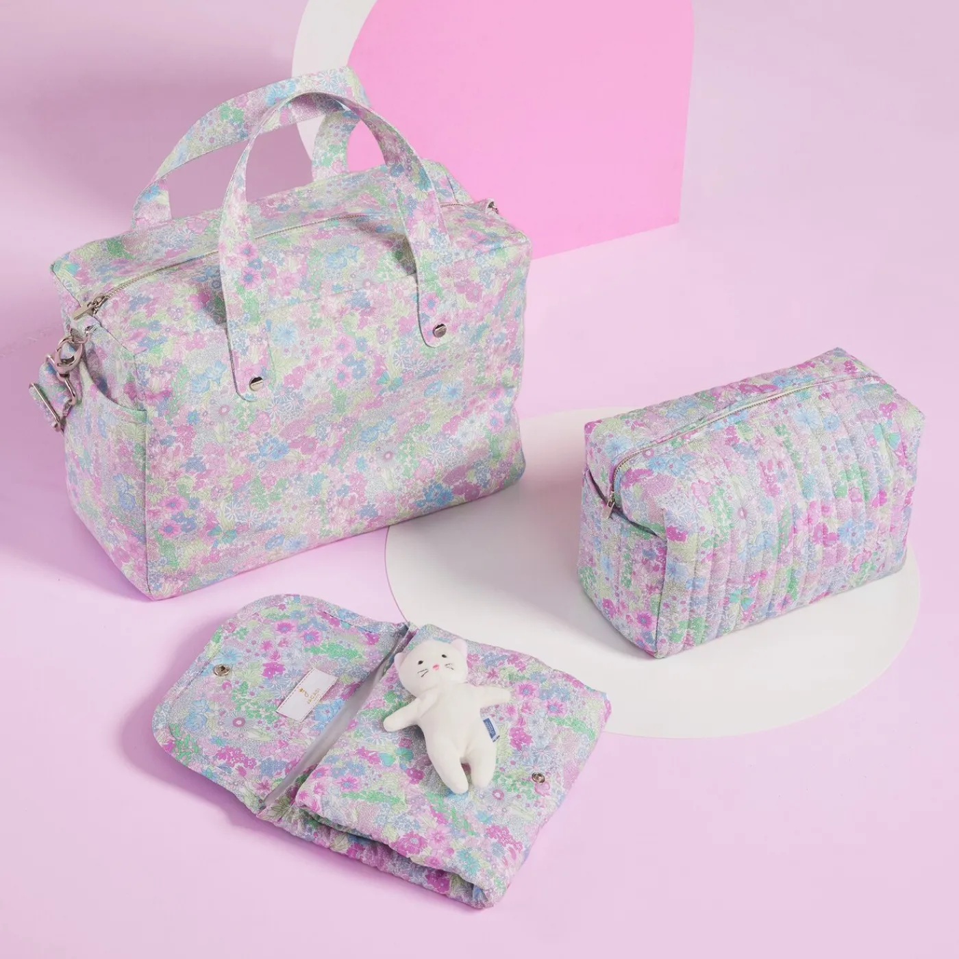 Diaper Bags And Toiletry Bags|Diaper Bags And Toiletry Bags-Jacadi Liberty fabric diaper bag White/Multicolour