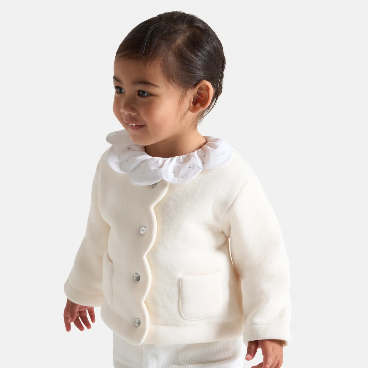 Cardigans, Sweaters And Sweatshirts-Jacadi Baby girl fleece cardigan Jacadi soft white