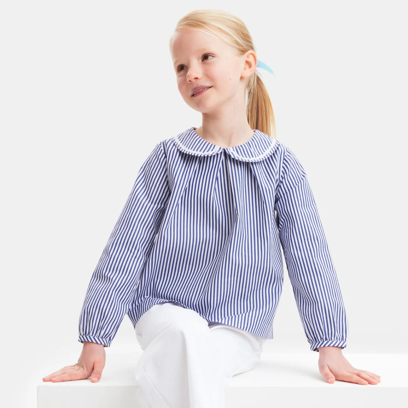 Blouses And Shirts-Jacadi Girl poplin blouse White/Blue